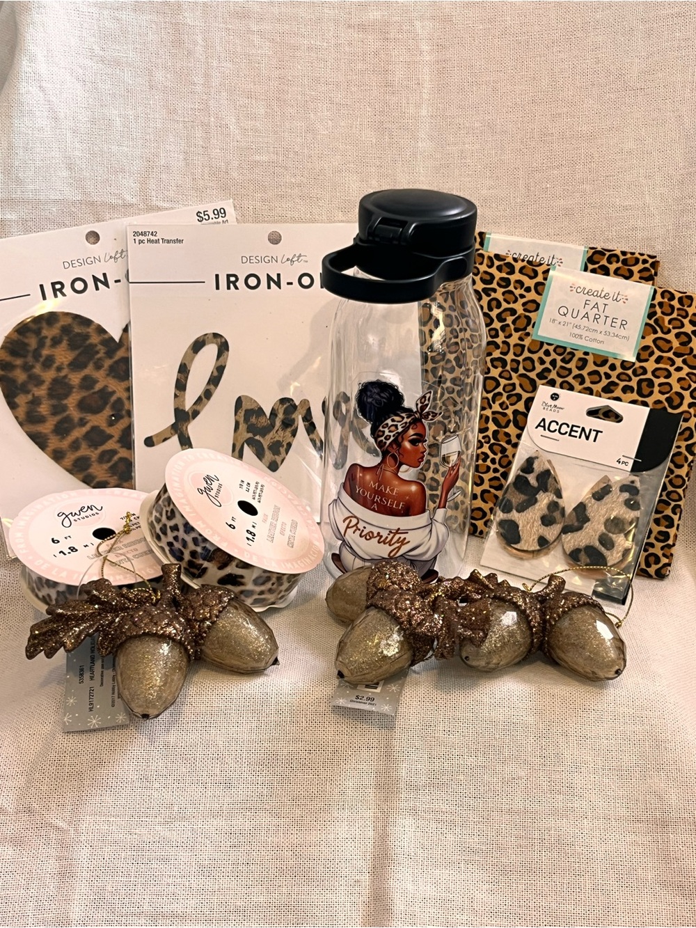 Inspirational Water Bottle with 'Priority' Graphic - Leopard Accent Bundle